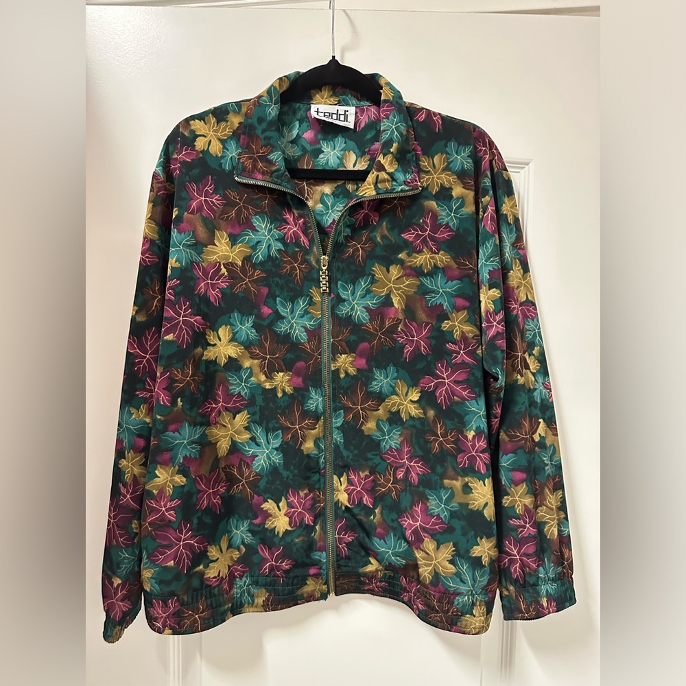Vintage 90’s Y2K Teddi Floral Leaf Leaves Zip Front Jacket